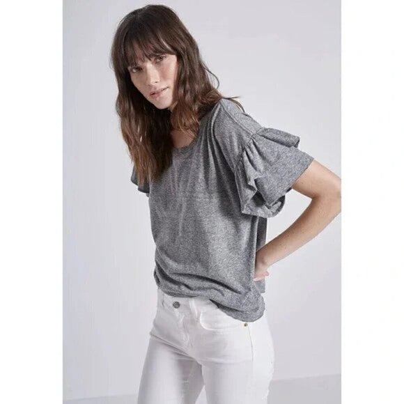 Current/Elliott The Roadie Ruffle Sleeve Cotton Tee Size 2 - Picture 3 of 5